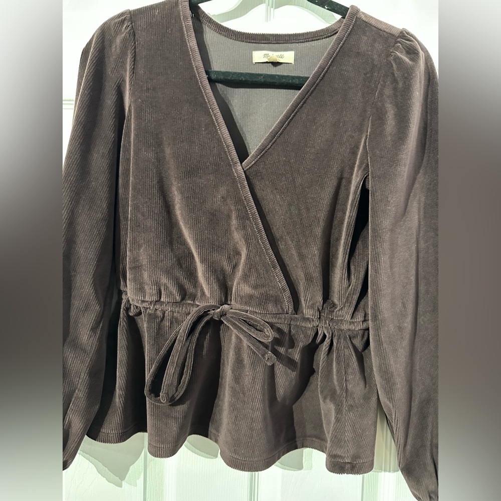 Madewell Elegant Velvet Dark Purple Wrap Top (XS) - Picture 10 of 15